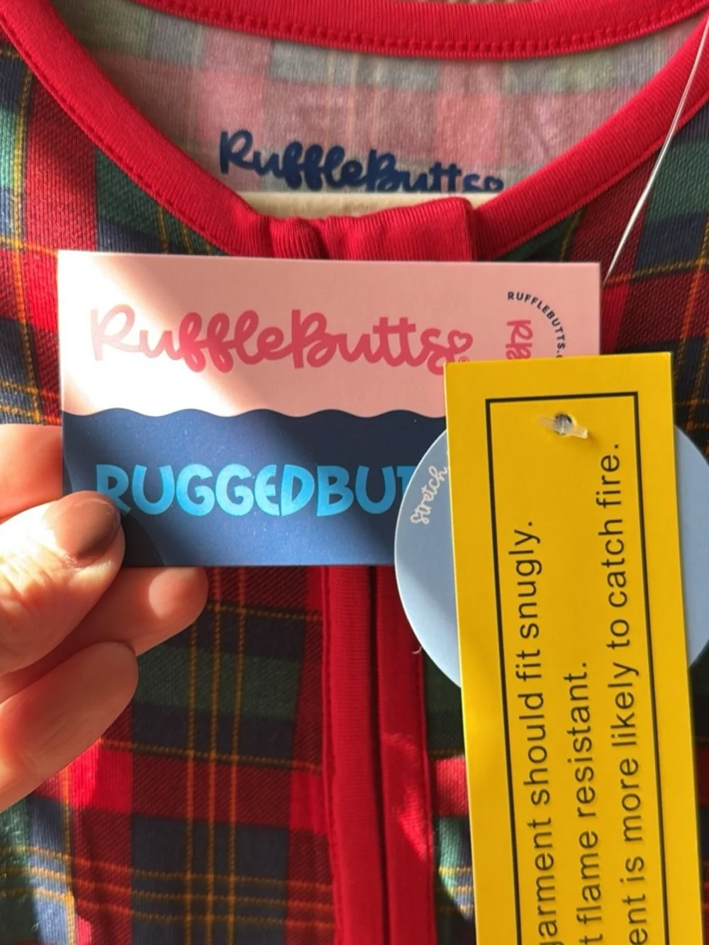 Ruffle Butts Red & Green Plaid Kids One-Piece, NWT, 12/18 months